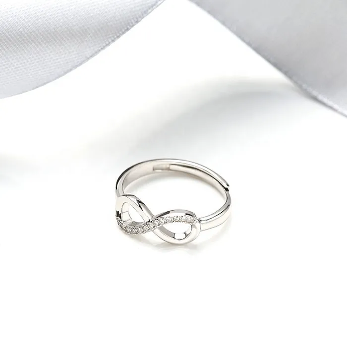 Mystic Flavia Rings Infinity White Zircon Studded Adjustable Silver Ring