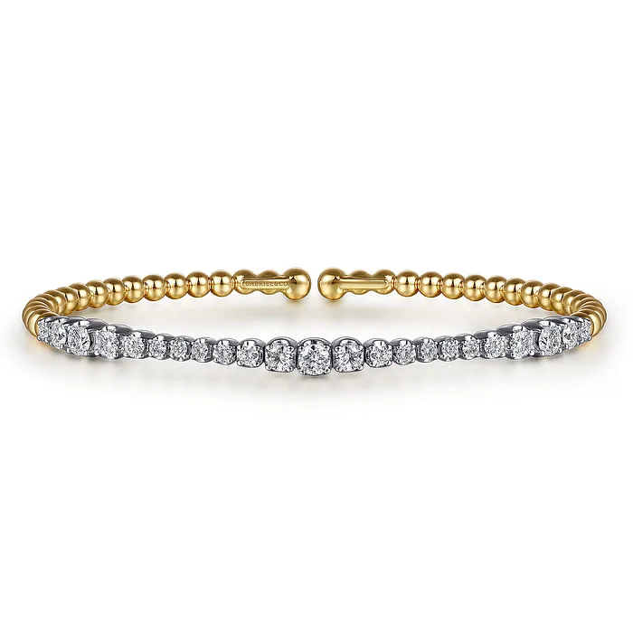 14K White Yellow Gold Bujukan Beads and Graduating Diamond Split Bangle Bracelet GABRIEL CO Bracelets 14K White Yellow Gold Bujukan Beads and Graduating Diamond Split Bangle Bracelet GABRIEL CO Bracelets