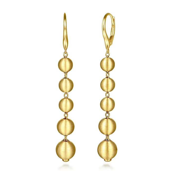 GABRIEL CO Earrings 14K Yellow Gold Graduating Bujukan Beads Leverback Drop Earrings GABRIEL CO Earrings 14K Yellow Gold Graduating Bujukan Beads Leverback Drop Earrings