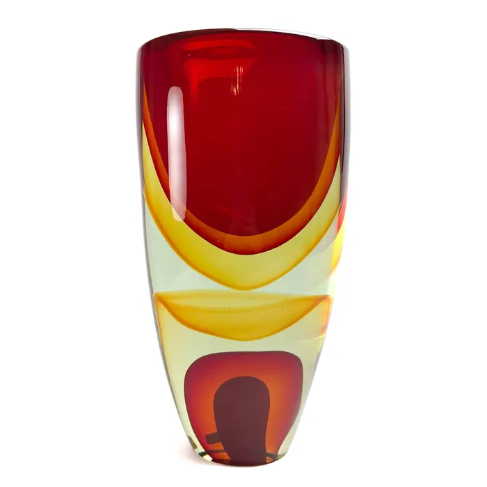 Red Vase with Sbruffi Murano Glass Alberto Don Necklaces