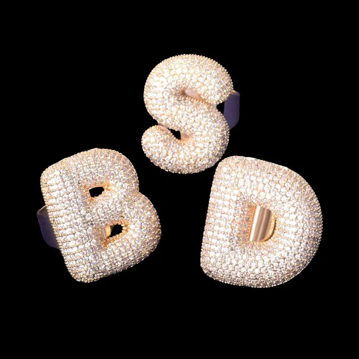 Rings AZ Initial Custom Letter Iced Out Diamond Ring CUSTOM RING