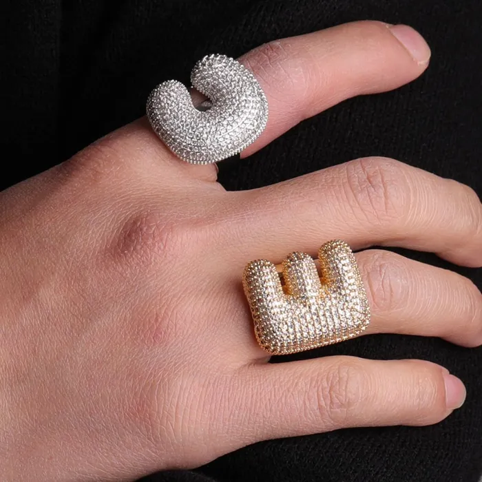 Rings AZ Initial Custom Letter Iced Out Diamond Ring CUSTOM RING