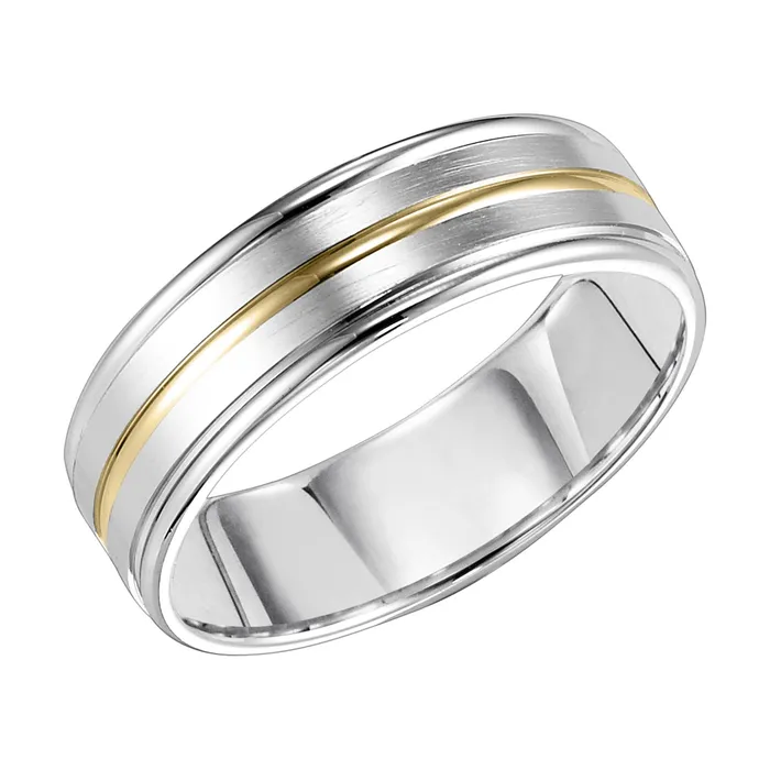 Rings FREDERICK GOLDMAN White and Yellow Gold 7mm Mens Wedding Band