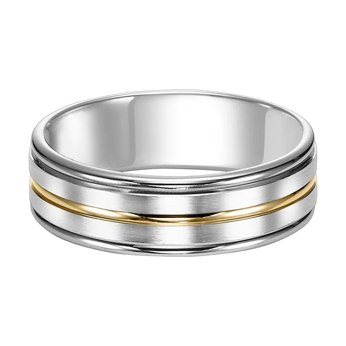 Rings FREDERICK GOLDMAN White and Yellow Gold 7mm Mens Wedding Band