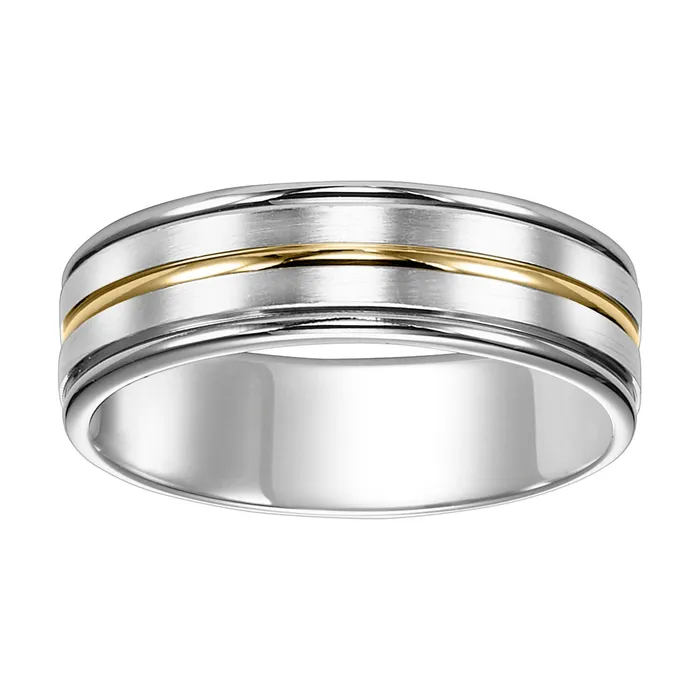 Rings FREDERICK GOLDMAN White and Yellow Gold 7mm Mens Wedding Band
