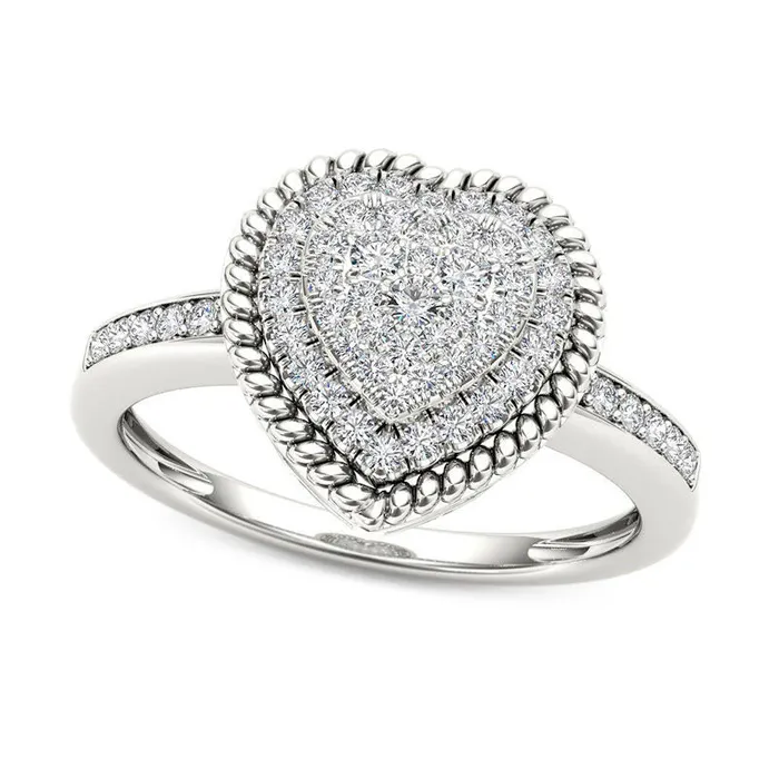 025 CT TW Composite Natural Diamond HeartShaped Rope Frame Ring in Solid 10K White Gold Goldia Rings 025 CT TW Composite Natural Diamond HeartShaped Rope Frame Ring in Solid 10K White Gold Goldia Rings