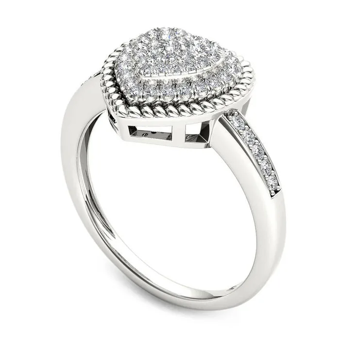 025 CT TW Composite Natural Diamond HeartShaped Rope Frame Ring in Solid 10K White Gold Goldia Rings 025 CT TW Composite Natural Diamond HeartShaped Rope Frame Ring in Solid 10K White Gold Goldia Rings