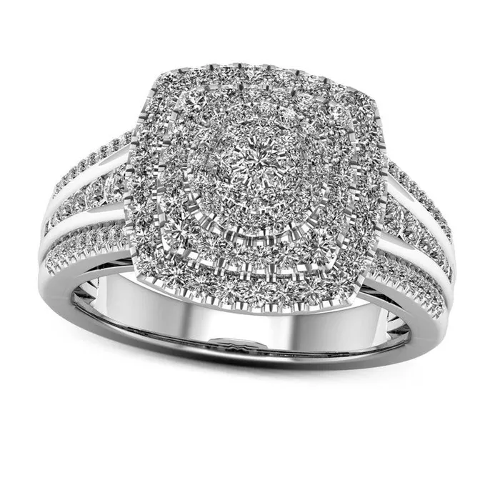 10 CT TW Natural Diamond Cushion Frame Ring in Solid 10K White Gold Goldia Rings 10 CT TW Natural Diamond Cushion Frame Ring in Solid 10K White Gold Goldia Rings