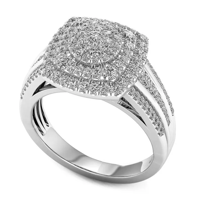 10 CT TW Natural Diamond Cushion Frame Ring in Solid 10K White Gold Goldia Rings 10 CT TW Natural Diamond Cushion Frame Ring in Solid 10K White Gold Goldia Rings