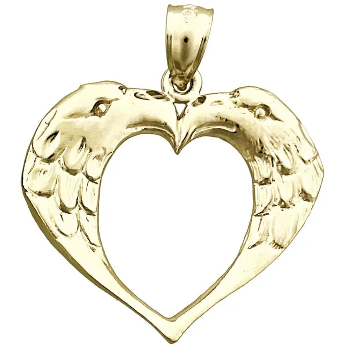 14K Gold Two Eagles Heart Designer Pendant Goldia Necklaces