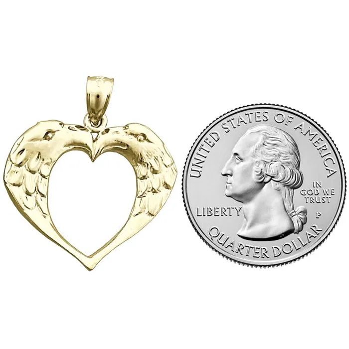 14K Gold Two Eagles Heart Designer Pendant Goldia Necklaces