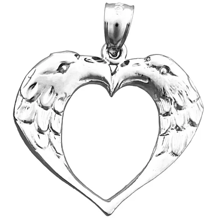 14K Gold Two Eagles Heart Designer Pendant Goldia Necklaces