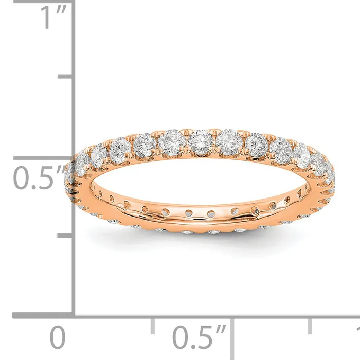 14k Rose Gold 1 Ct Lab Grown Diamond VSSI G Shared Prong Eternity Band Ring Goldia Rings