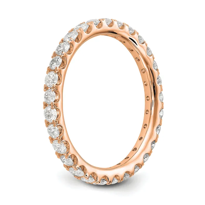 14k Rose Gold 1 Ct Lab Grown Diamond VSSI G Shared Prong Eternity Band Ring Goldia Rings
