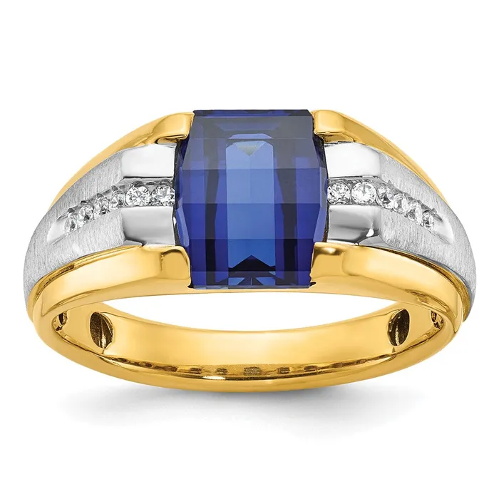 14k Twotone Gold Mens Created Sapphire and 18 carat Diamond Complete Ring Goldia Rings 14k Twotone Gold Mens Created Sapphire and 18 carat Diamond Complete Ring Goldia Rings