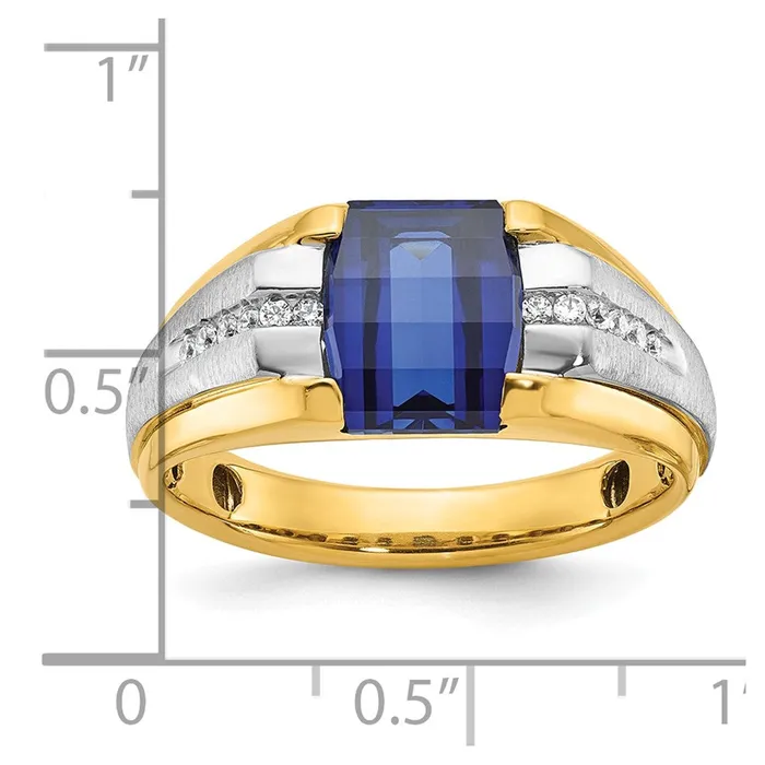 14k Twotone Gold Mens Created Sapphire and 18 carat Diamond Complete Ring Goldia Rings