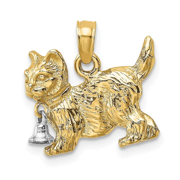 14k Twotone Gold Twotone Gold 3D Cat w Dangling Bell Charm Goldia Rings
