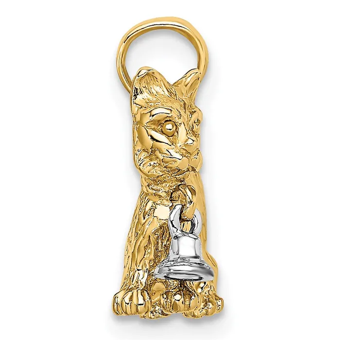 14k Twotone Gold Twotone Gold 3D Cat w Dangling Bell Charm Goldia Rings