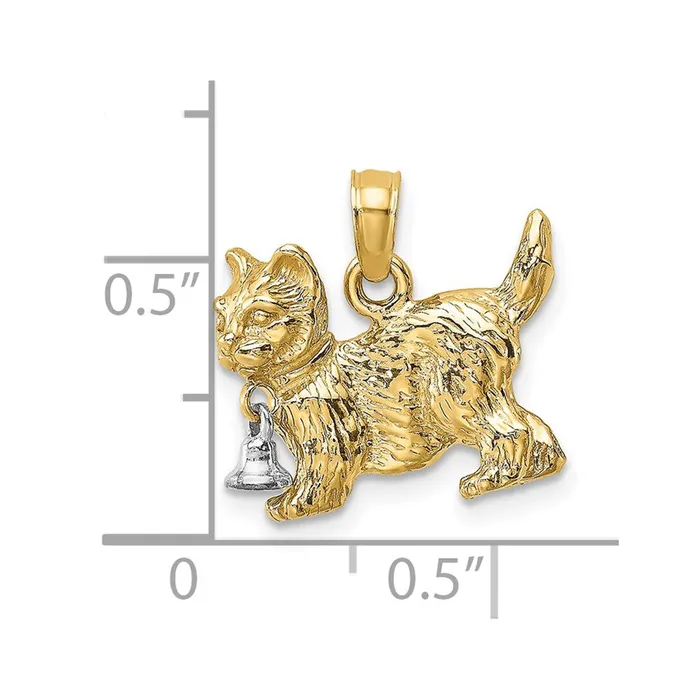 14k Twotone Gold Twotone Gold 3D Cat w Dangling Bell Charm Goldia Rings