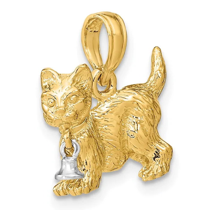 14k Twotone Gold Twotone Gold 3D Cat w Dangling Bell Charm Goldia Rings