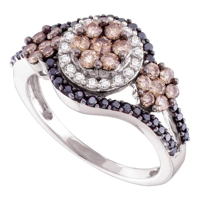 14k White Gold Brown Black Diamond Cluster Ring 1 Cttw gndatlanta Rings 14k White Gold Brown Black Diamond Cluster Ring 1 Cttw gndatlanta Rings