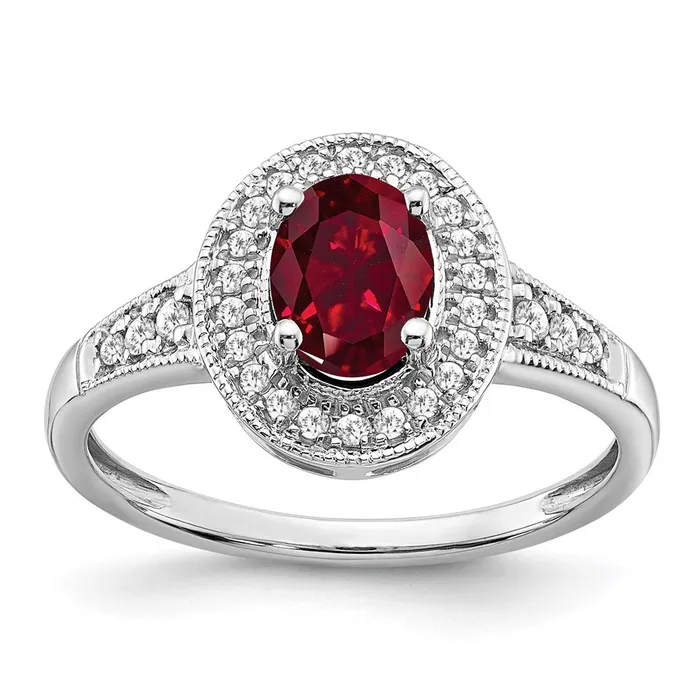 14k White Gold Oval Created Ruby and Real Diamond Halo Ring Goldia Rings 14k White Gold Oval Created Ruby and Real Diamond Halo Ring Goldia Rings
