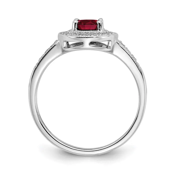 14k White Gold Oval Created Ruby and Real Diamond Halo Ring Goldia Rings