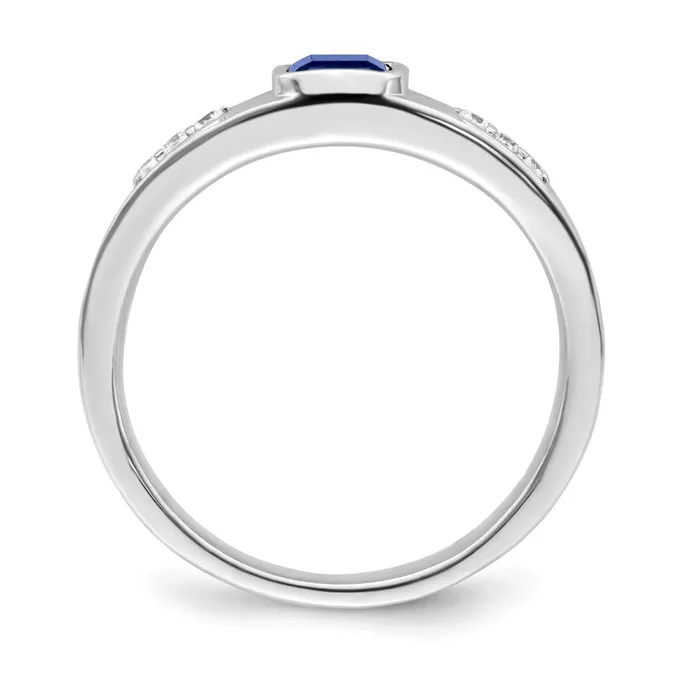 14k White Gold Sapphire and Real Diamond Mens Ring Goldia Rings