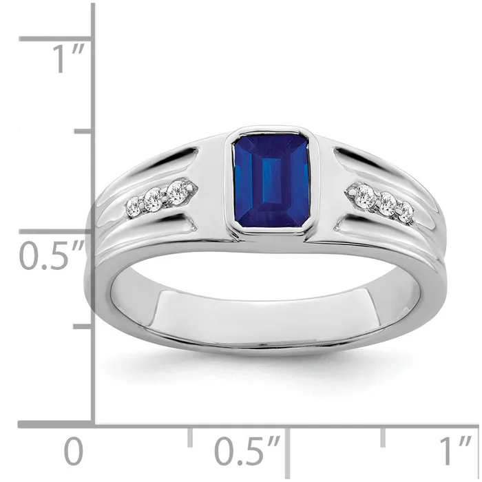 14k White Gold Sapphire and Real Diamond Mens Ring Goldia Rings