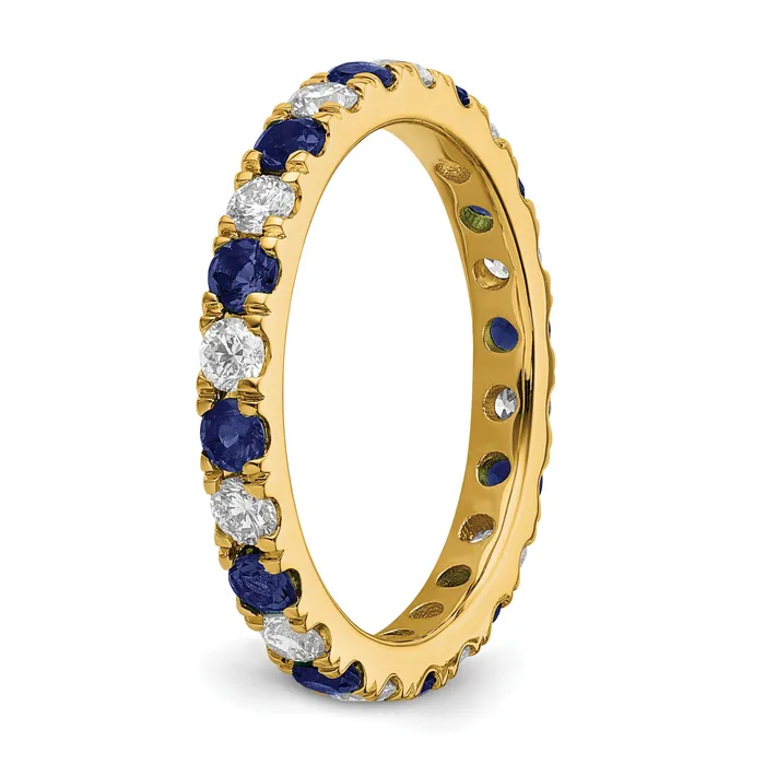 14k Yellow Gold 78 Ct Lab Grown Diamond VSSI G and Lab Created Blue Sapphire Eternity Band Ring Goldia Rings