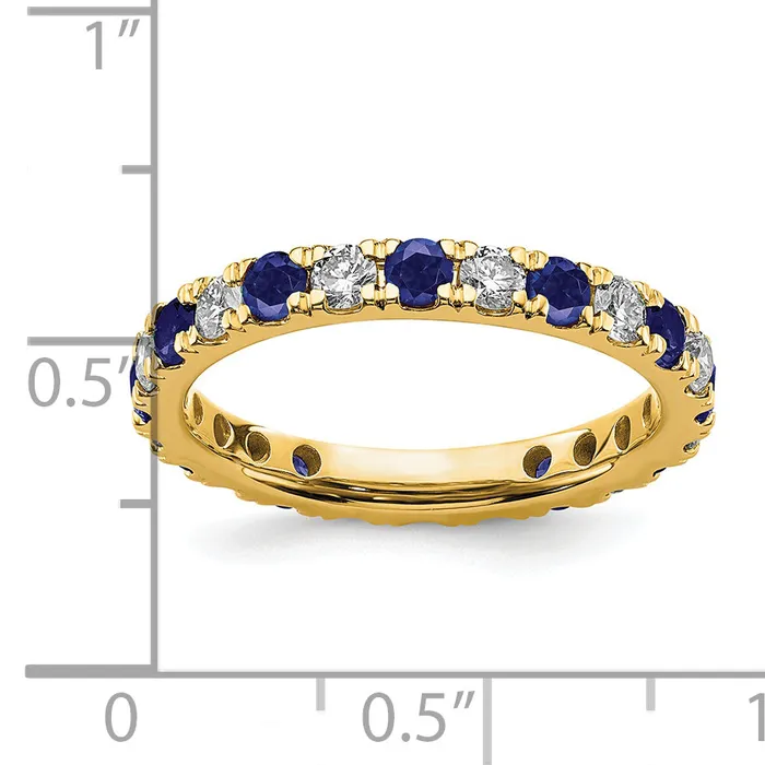14k Yellow Gold 78 Ct Lab Grown Diamond VSSI G and Lab Created Blue Sapphire Eternity Band Ring Goldia Rings