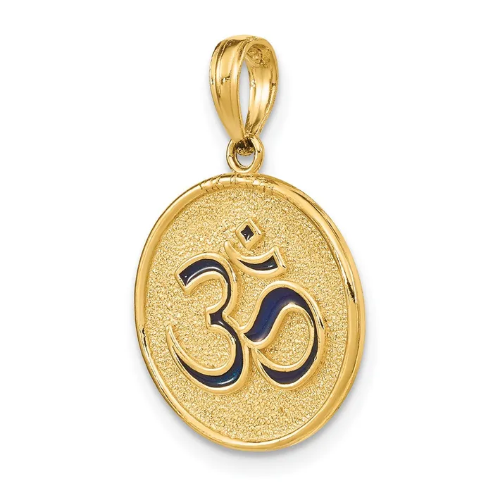 14k Yellow Gold Enameled Om wLotus Flower on Reverse Charm Goldia Charm Necklaces