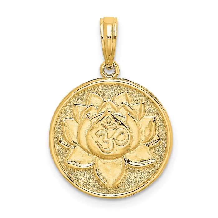 14k Yellow Gold Enameled Om wLotus Flower on Reverse Charm Goldia Charm Necklaces