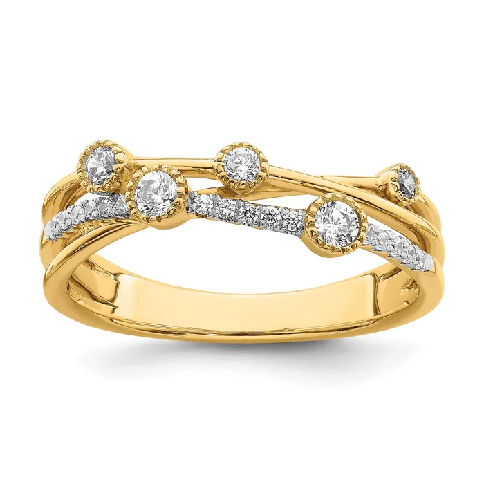 14k Yellow Gold Lab Grown Diamond VSSI FGH Criss Cross Ring Goldia Rings