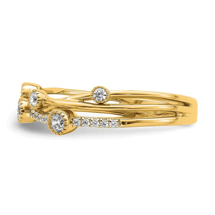 14k Yellow Gold Lab Grown Diamond VSSI FGH Criss Cross Ring Goldia Rings