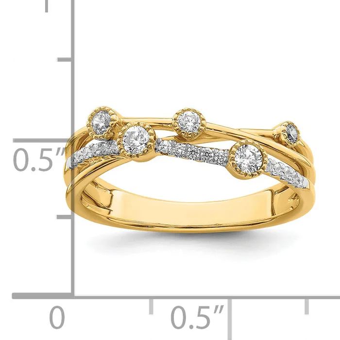 14k Yellow Gold Lab Grown Diamond VSSI FGH Criss Cross Ring Goldia Rings