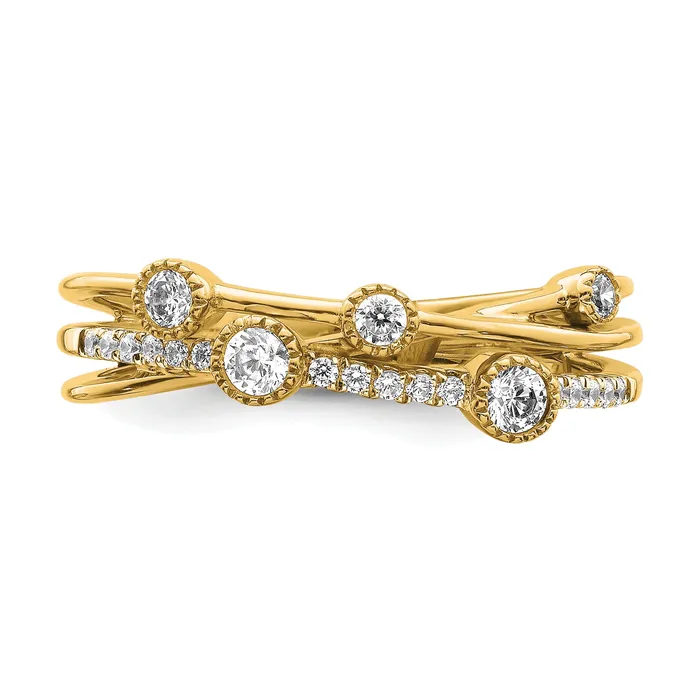 14k Yellow Gold Lab Grown Diamond VSSI FGH Criss Cross Ring Goldia Rings