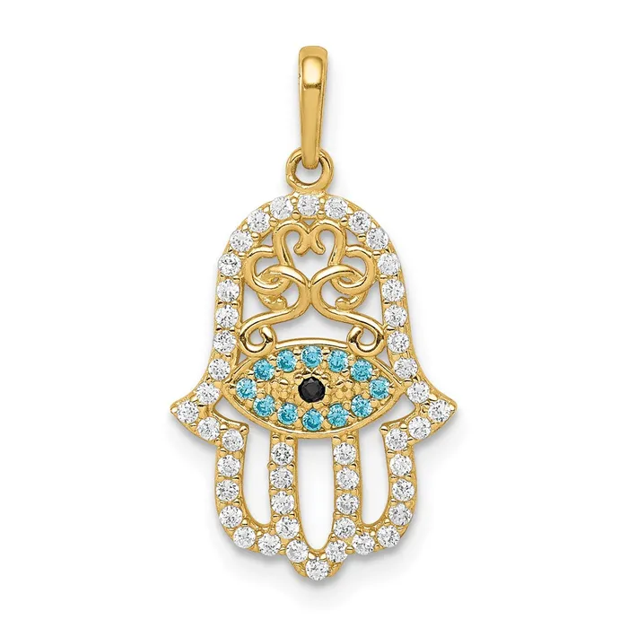 14k Yellow Gold Multicolored CZ Hamsa Pendant Goldia Necklaces