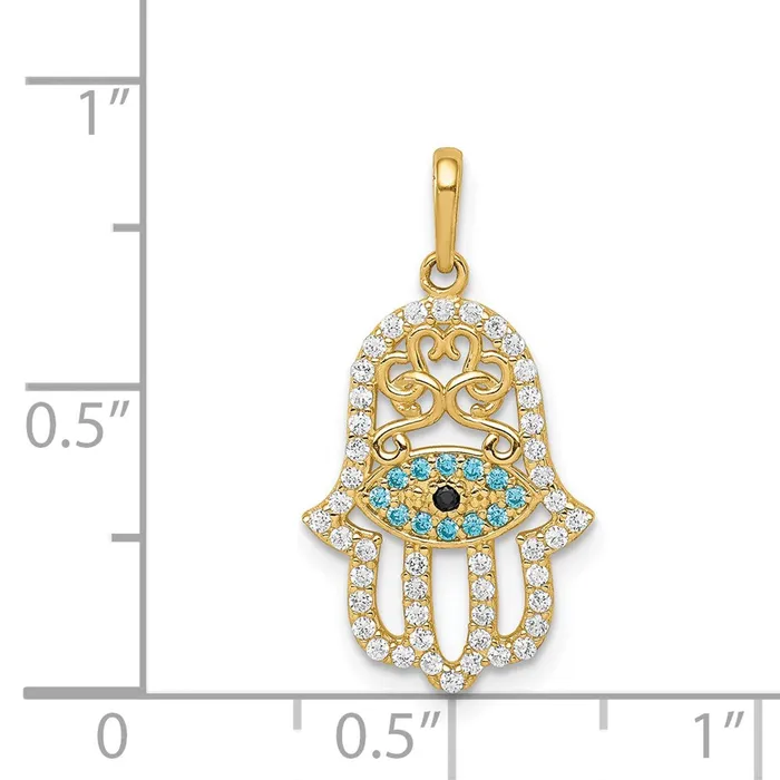 14k Yellow Gold Multicolored CZ Hamsa Pendant Goldia Necklaces