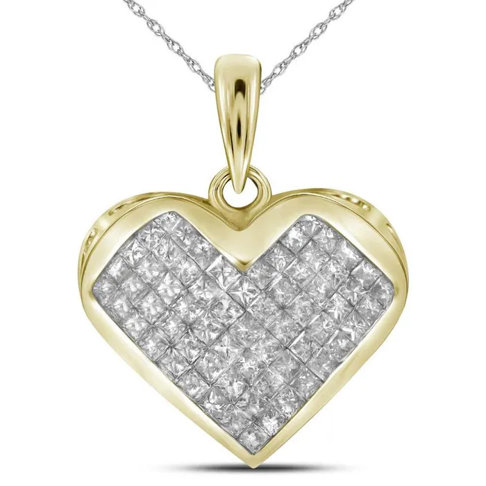 14k Yellow Gold Princess Diamond Heart Pendant 1 Cttw gndatlanta Necklaces