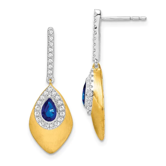 14k Yellow Gold Twotone Sapphire and Real Diamond Dangle Earrings Goldia Earrings 14k Yellow Gold Twotone Sapphire and Real Diamond Dangle Earrings Goldia Earrings