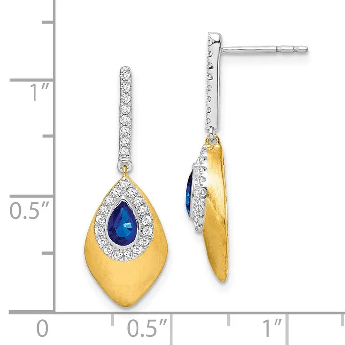 14k Yellow Gold Twotone Sapphire and Real Diamond Dangle Earrings Goldia Earrings