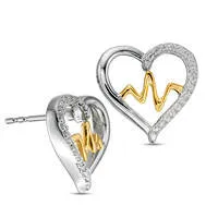 Earrings Goldia 007 CT TW Diamond Heartbeat in Heart Stud Earrings in Sterling Silver and 10K Gold Earrings Goldia 007 CT TW Diamond Heartbeat in Heart Stud Earrings in Sterling Silver and 10K Gold