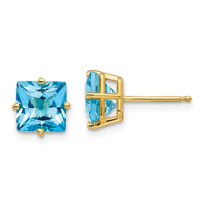 Earrings Goldia 14k Yellow Gold 7mm Princess Cut Blue Topaz Earrings
