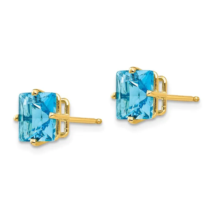 Earrings Goldia 14k Yellow Gold 7mm Princess Cut Blue Topaz Earrings