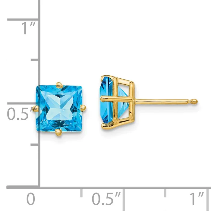 Earrings Goldia 14k Yellow Gold 7mm Princess Cut Blue Topaz Earrings