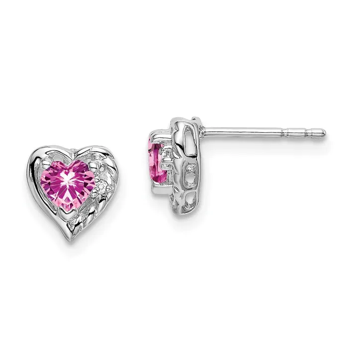 Earrings Goldia Solid 14k White Gold Created PinK Simulated Sapphire and CZ Heart Earrings Earrings Goldia Solid 14k White Gold Created PinK Simulated Sapphire and CZ Heart Earrings