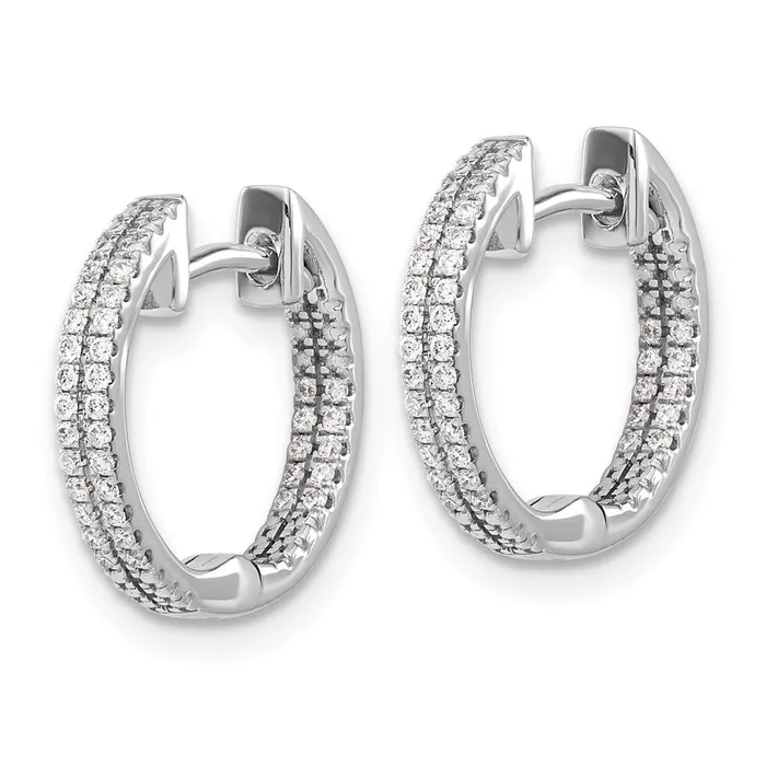 Earrings Goldia Solid 14k White Gold InOut Simulated CZ Hinged Hoop Earrings