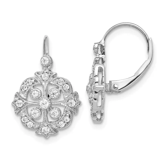Earrings Goldia Solid 14k White Gold Simulated CZ LeverbacK Earrings