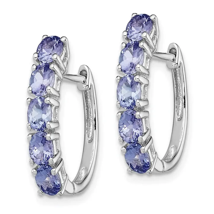 Earrings Goldia Sterling Silver Rhodiumplated Oval Tanzanite Hinged Hoop Earrings
